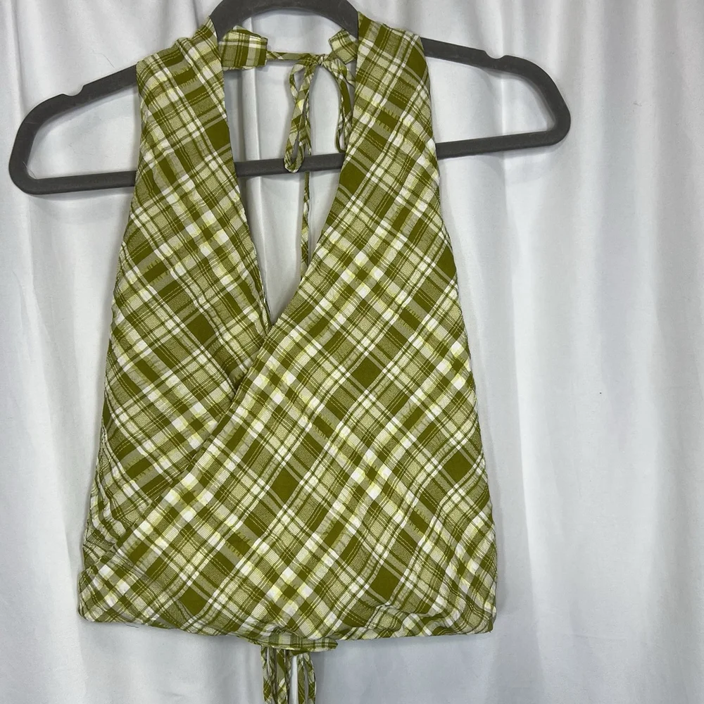 Free People Women’s Traymore Plaid Set S Green Crop Top Ruffle Skirt Festival
